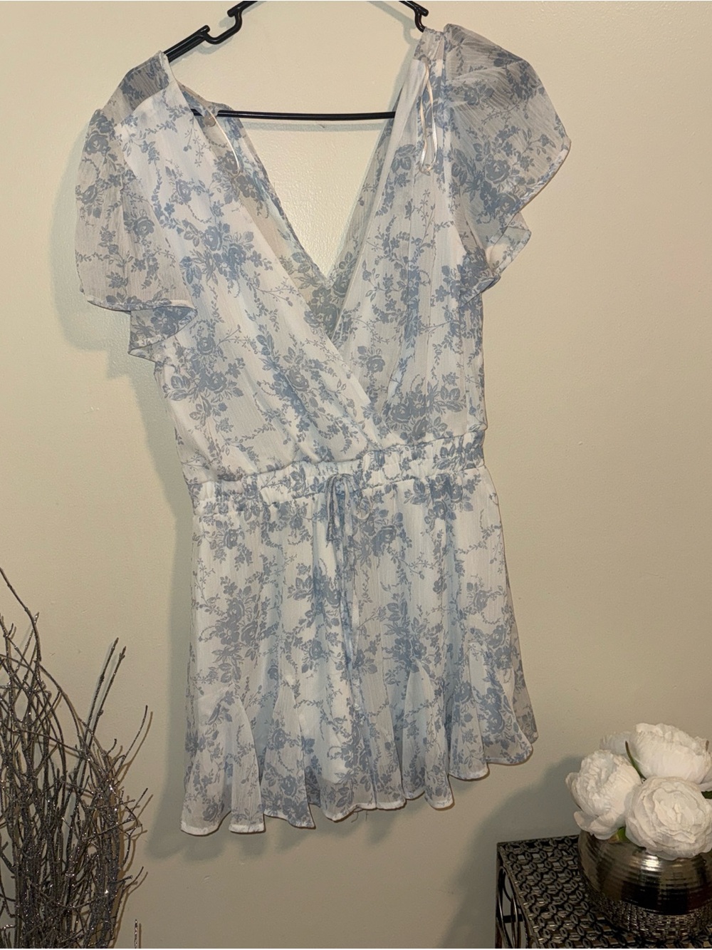 Light Blue Floral Wrap Women's Top